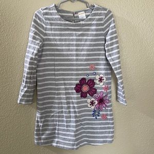 Gymboree girls gray and white striped l/s dress XS